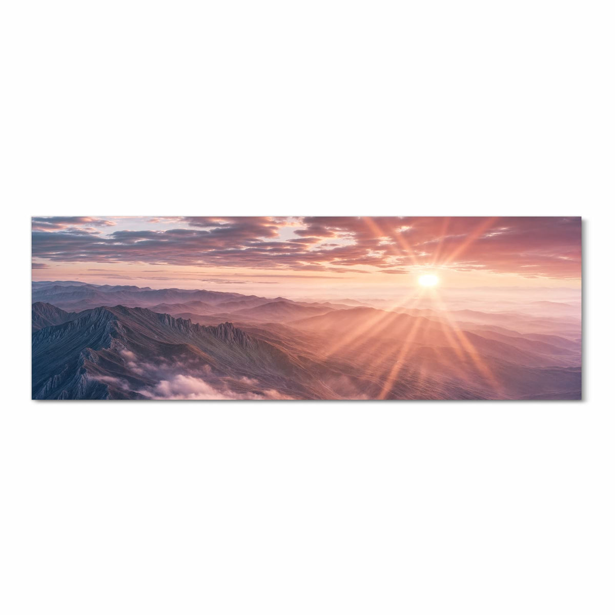 Pflegeleichter Küchenläufer mit Motiv Sonnenaufgang Berge in Frontansicht