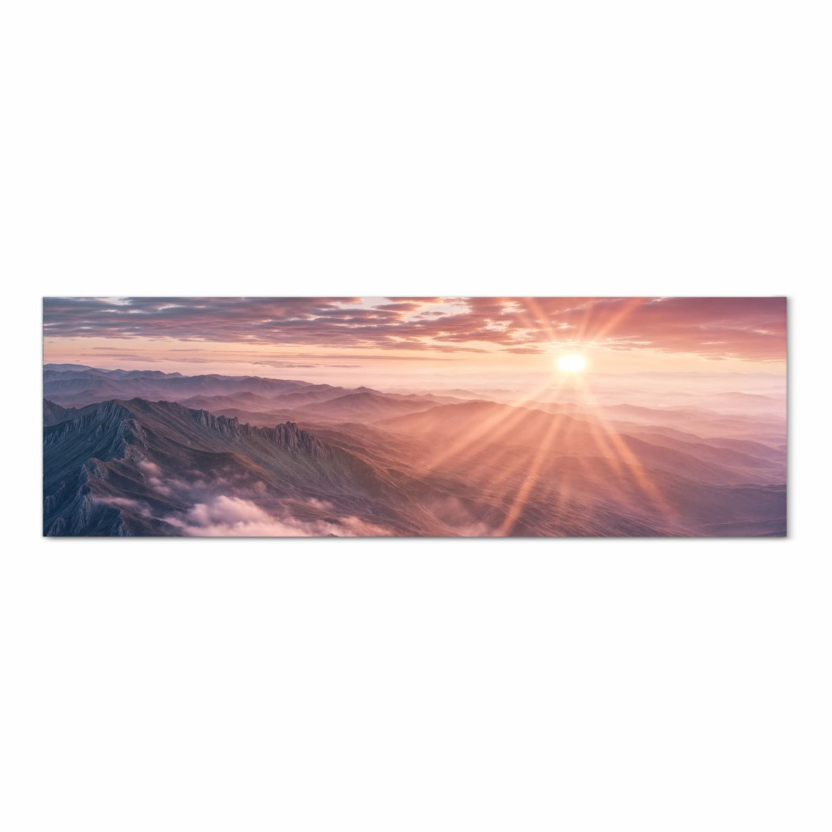 Hygienischer rutschfester Küchenläufer mit Motiv Sonnenaufgang Berge in Frontansicht