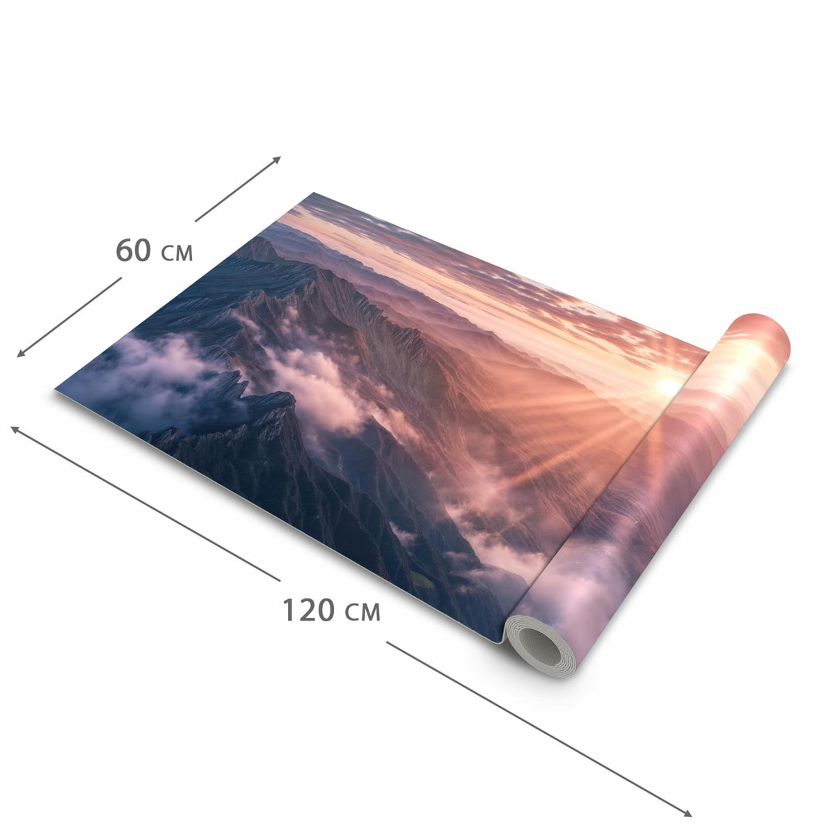 Geruchsneutraler Küchenläufer mit Motiv Sonnenaufgang Berge in der Grösse 60x300 cm