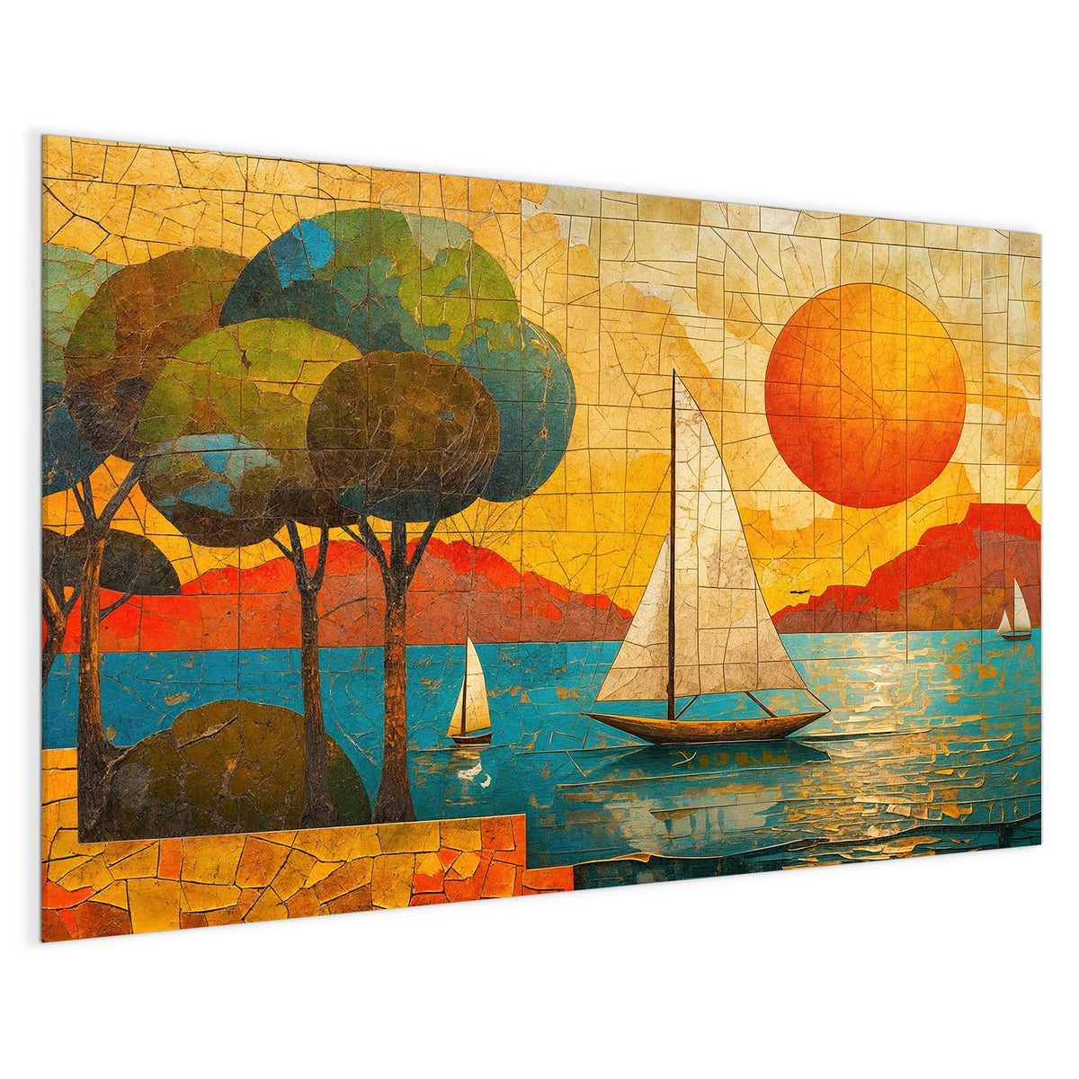 4 mm Glas statt lackiertem Blech – Magnettafel - Segelboote im Mosaik