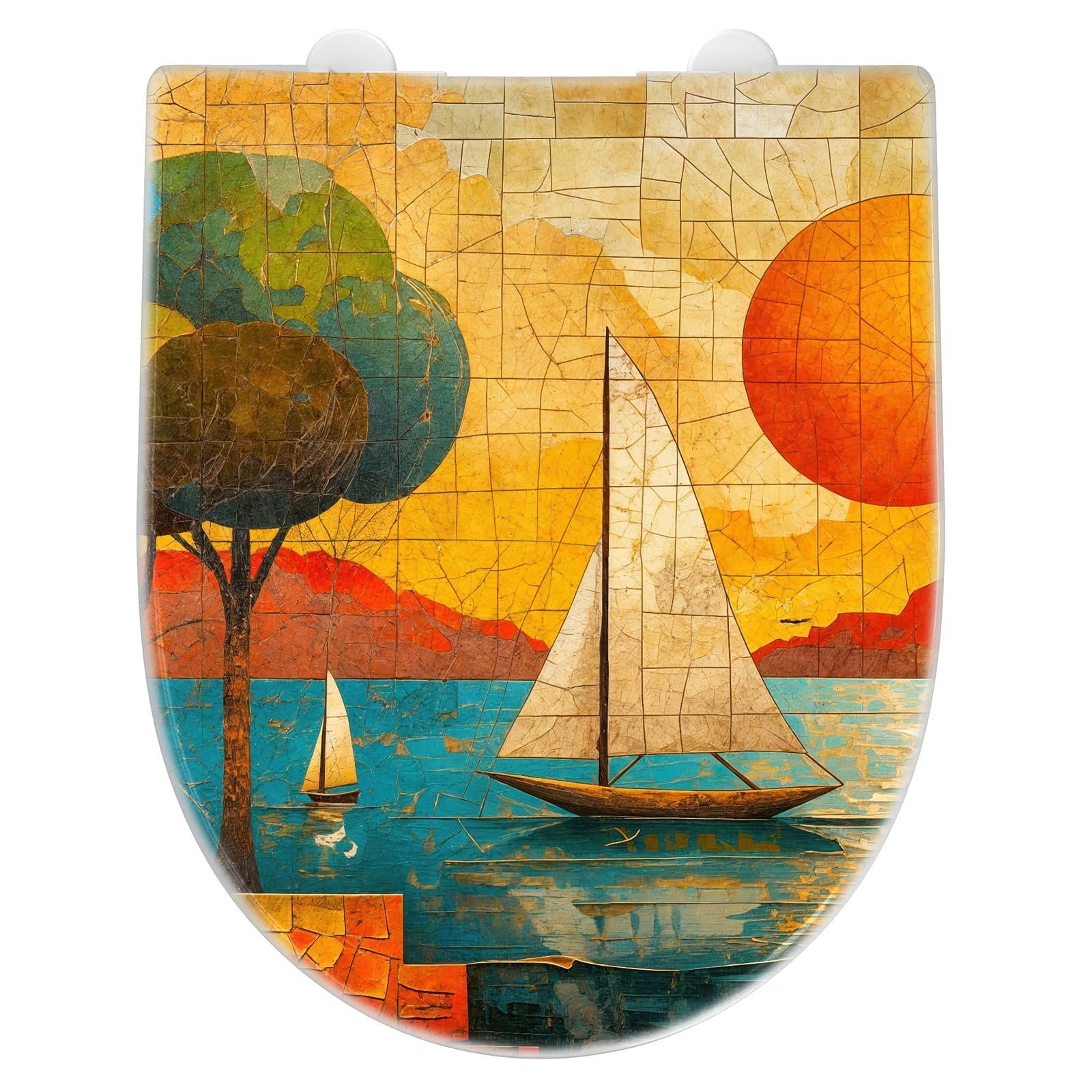 WC-Sitz mit Absenkautomatik Segelboot im Sonnenuntergang