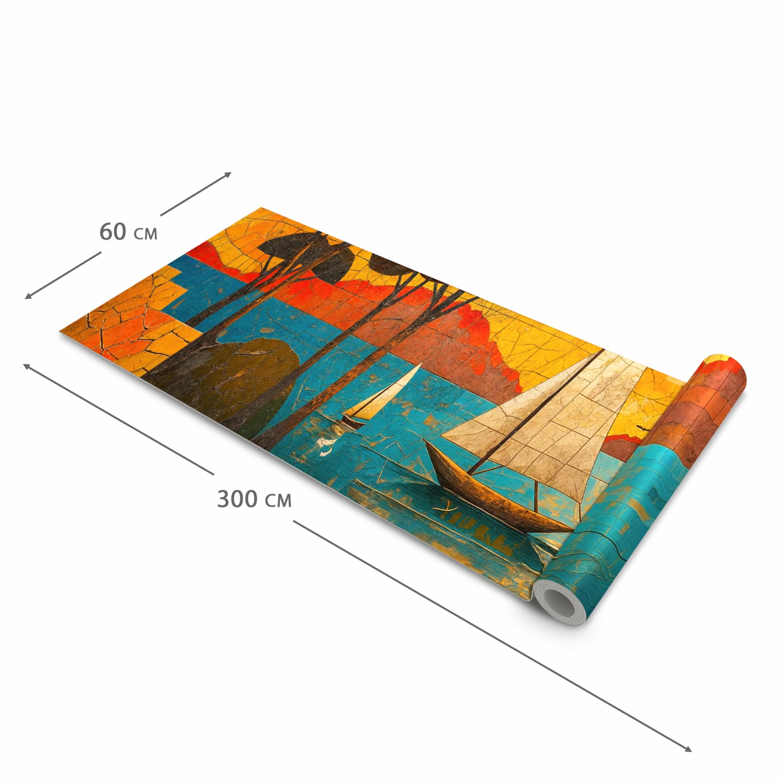 Rutschfester Küchenteppich mit Motiv Segelboot im Sonnenuntergang in der Grösse 60x300 cm spart Zeit