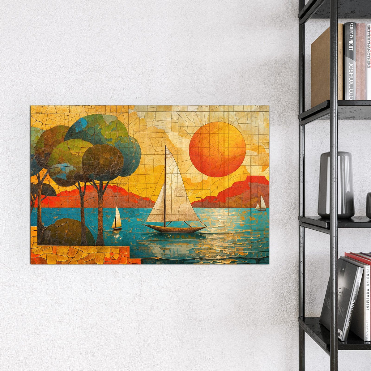 Magnettafel - Segelboote im Mosaik – Zwei Segelboote als Mosaik