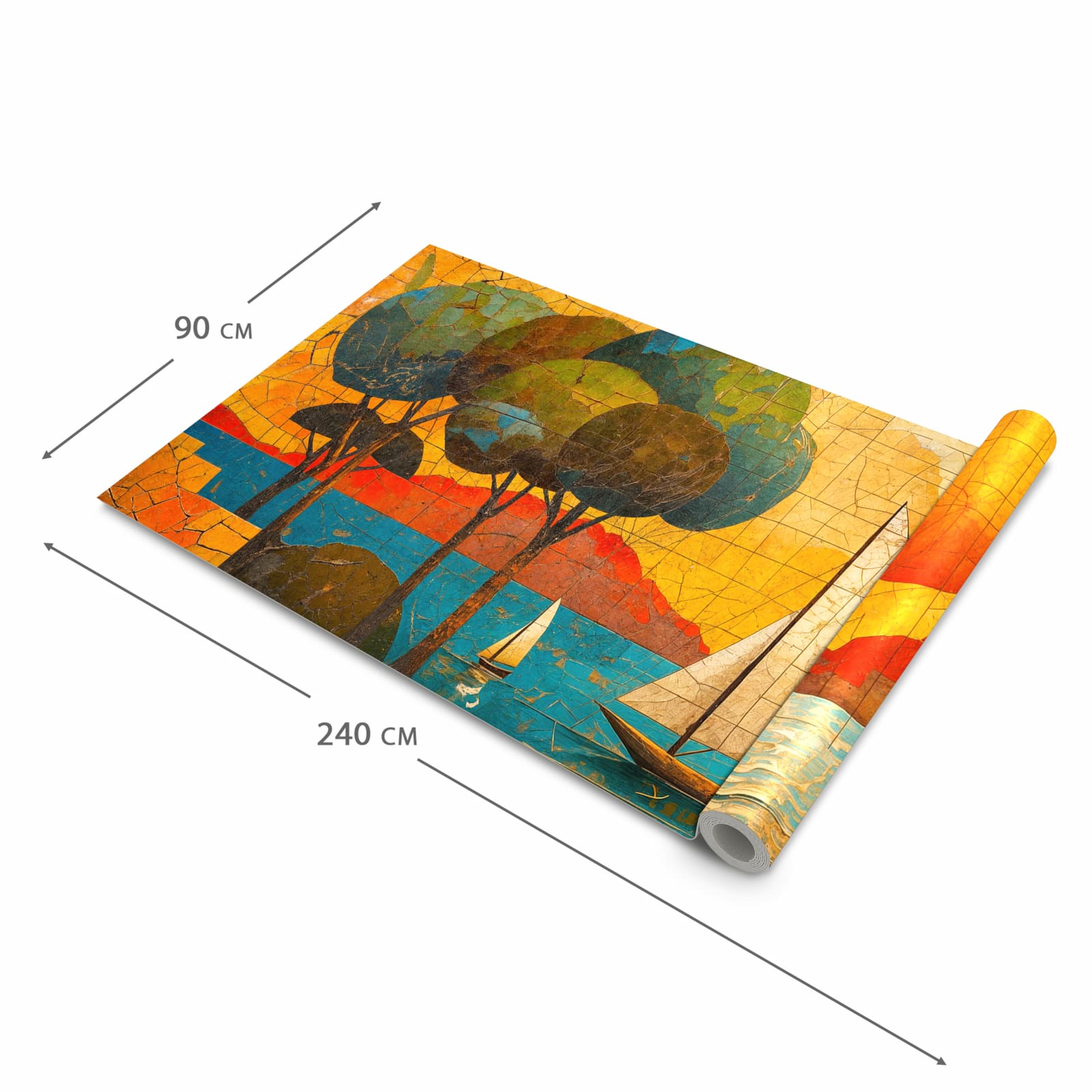 Schmutzabweisender Küchenteppich mit Motiv Segelboot im Sonnenuntergang in der Größe 60x300 cm