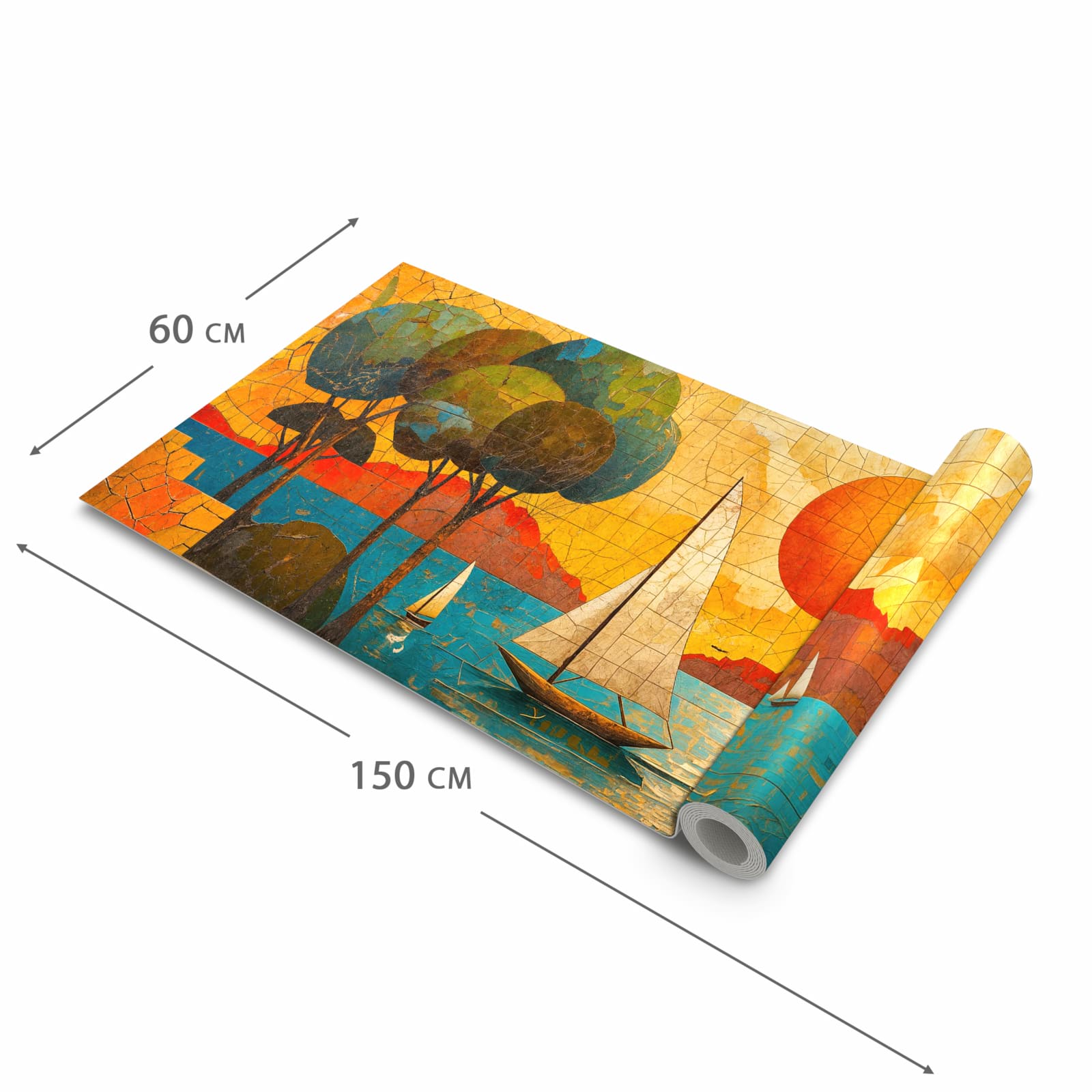 Bodenschonender Bodenläufer Teppich mit Motiv Segelboot im Sonnenuntergang in der Grösse 60x300 cm