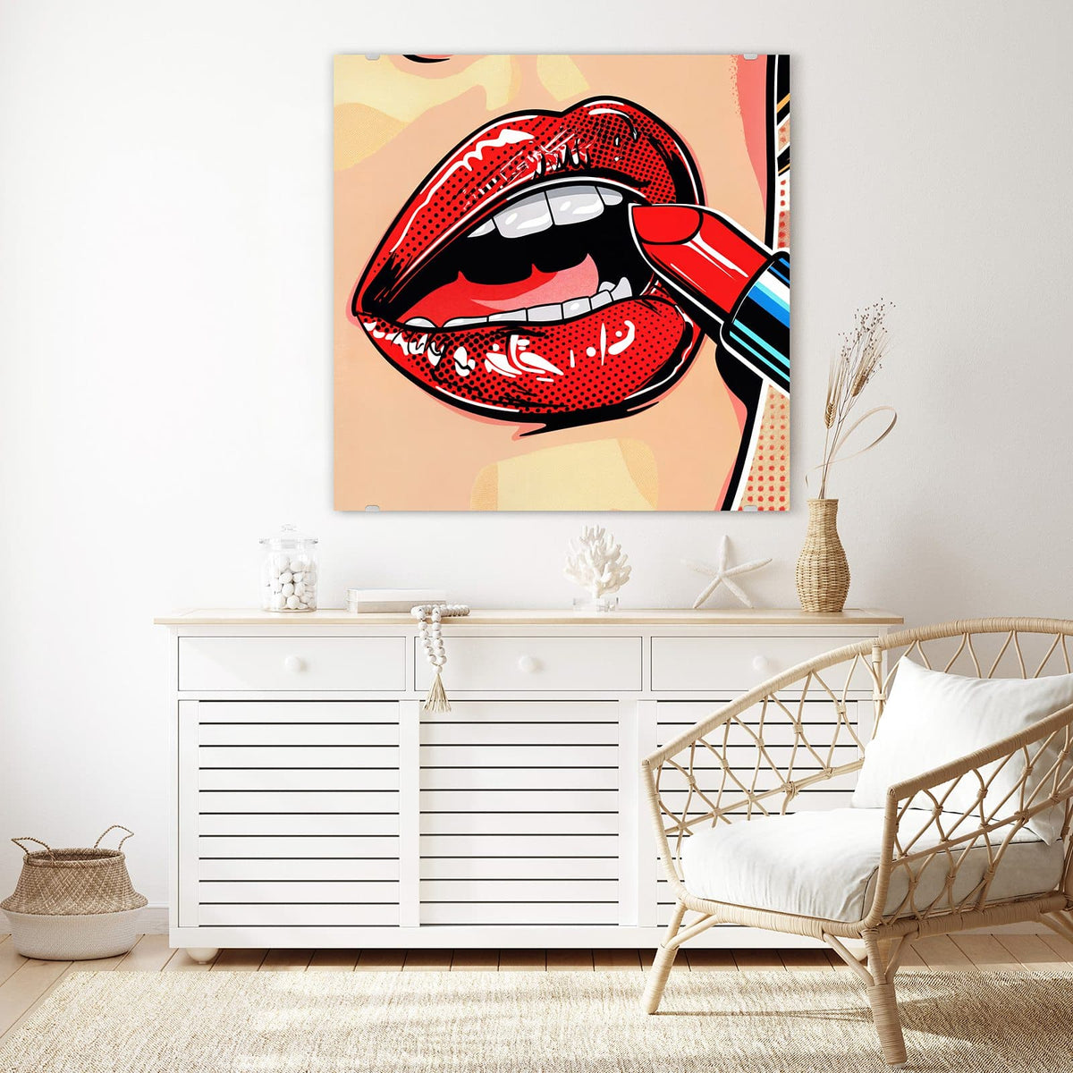 Echtglas, 4 mm – kein Acryl, keine Folie – Wandbild - Roter Lippenstift - Quadratisch