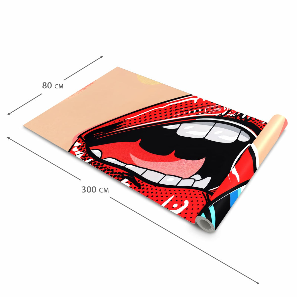Rutschfester waschbarer Teppich fürs Esszimmer mit Motiv Lippenstift Kunst in der Größe 60x300 cm