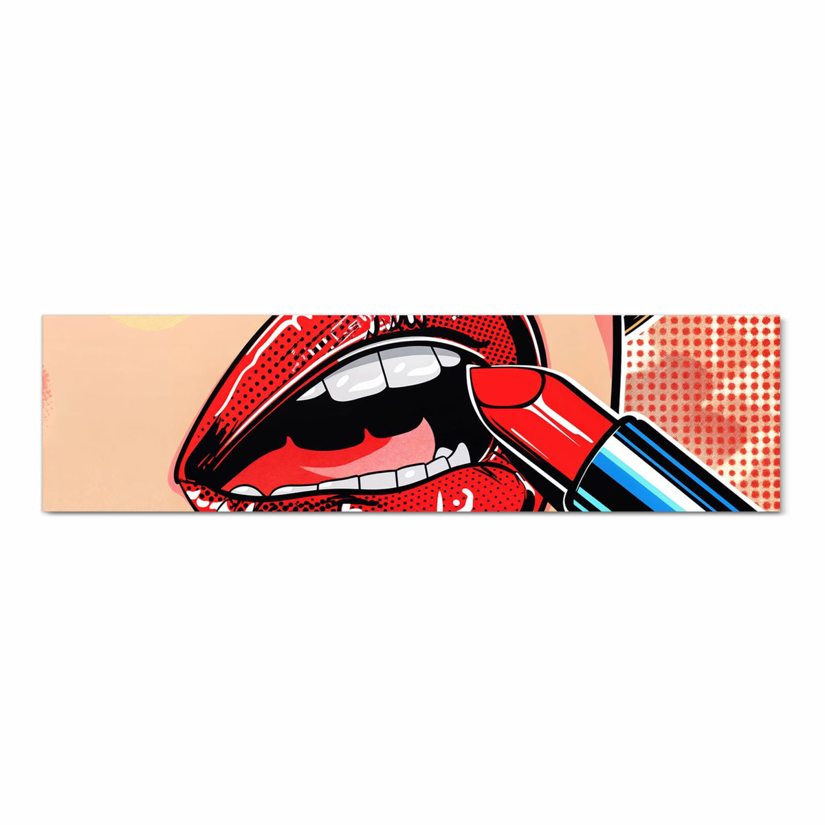 Bodenschonender Teppich fürs Esszimmer mit Motiv Lippenstift Kunst in Frontansicht, waschbar
