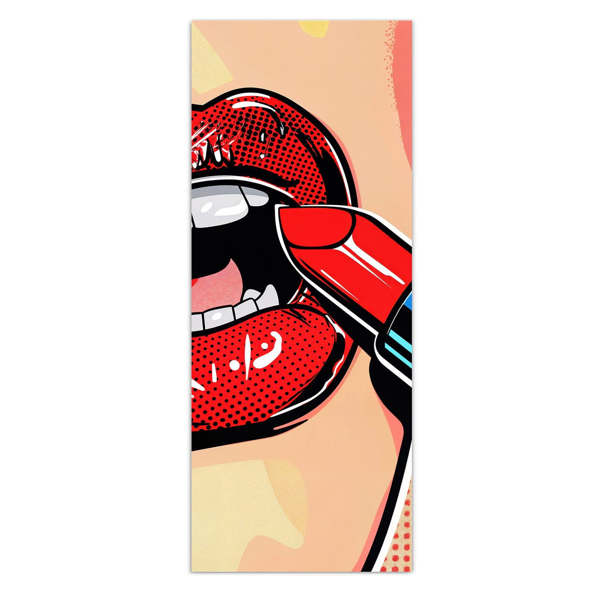 Wandbild - Roter Lippenstift - Hochformat – Roter Lippenstift auf roten Lippen