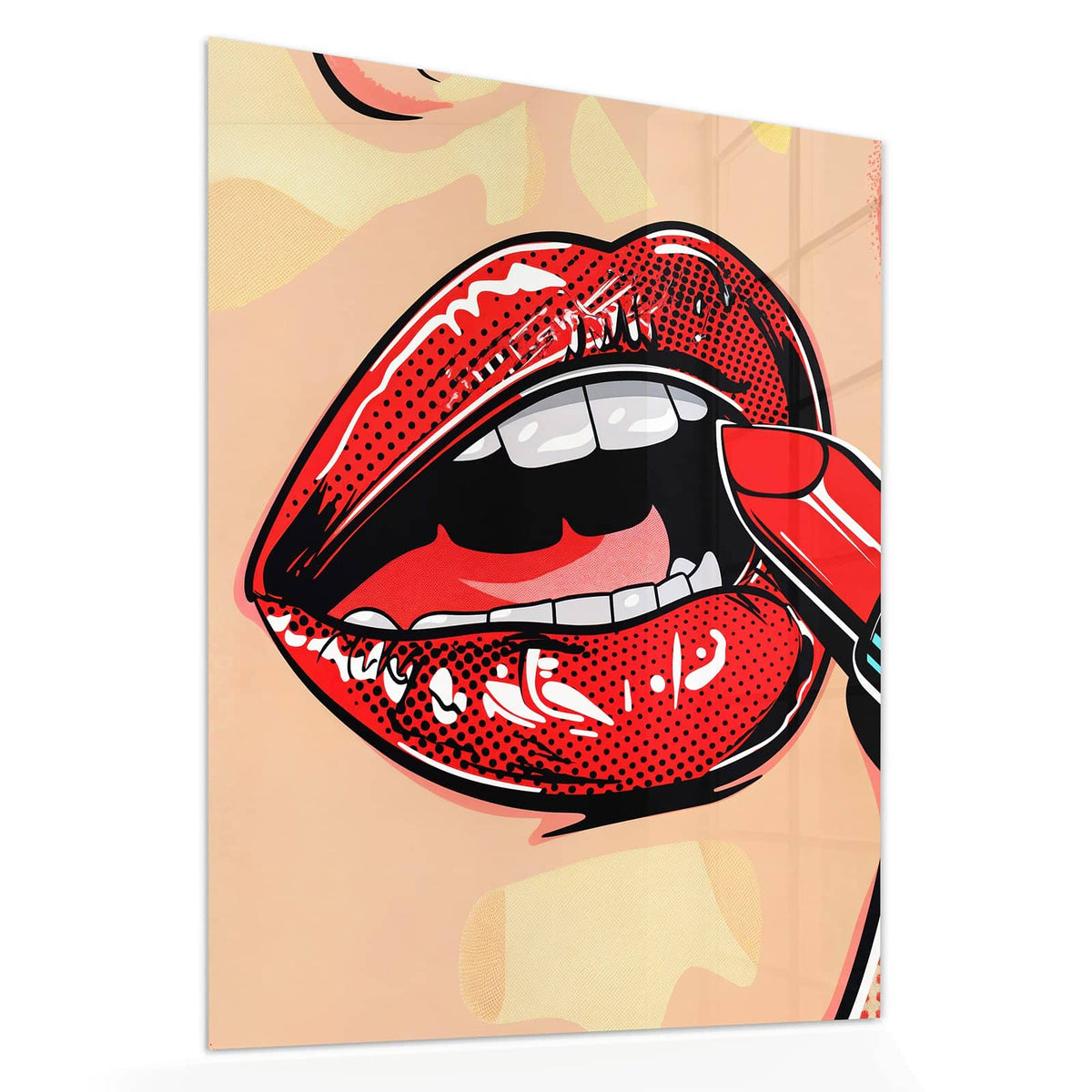 Echtglas, 4 mm – kein Acryl, keine Folie – Wandbild - Roter Lippenstift - Hochformat