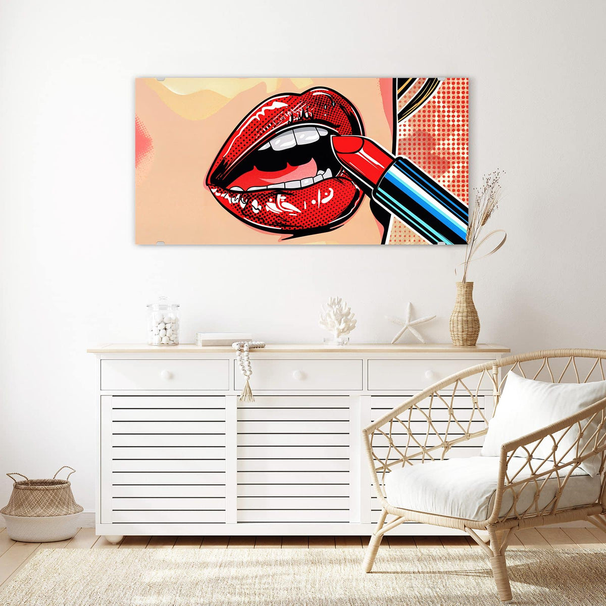 Echtglas, 4 mm – kein Acryl, keine Folie – Wandbild - Roter Lippenstift - Querformat