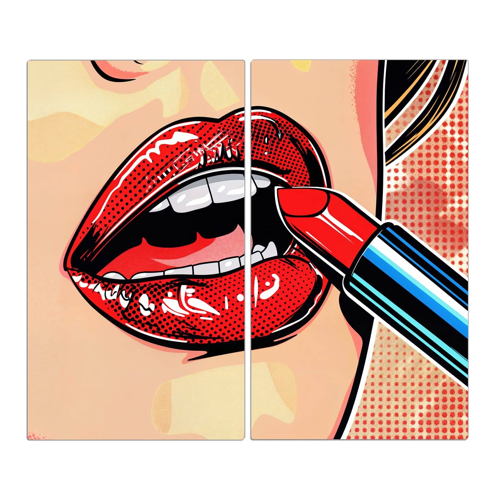 2-teilige Herdplattenabdeckung mit Lippenstift Kunst-Motiv in der Frontansicht