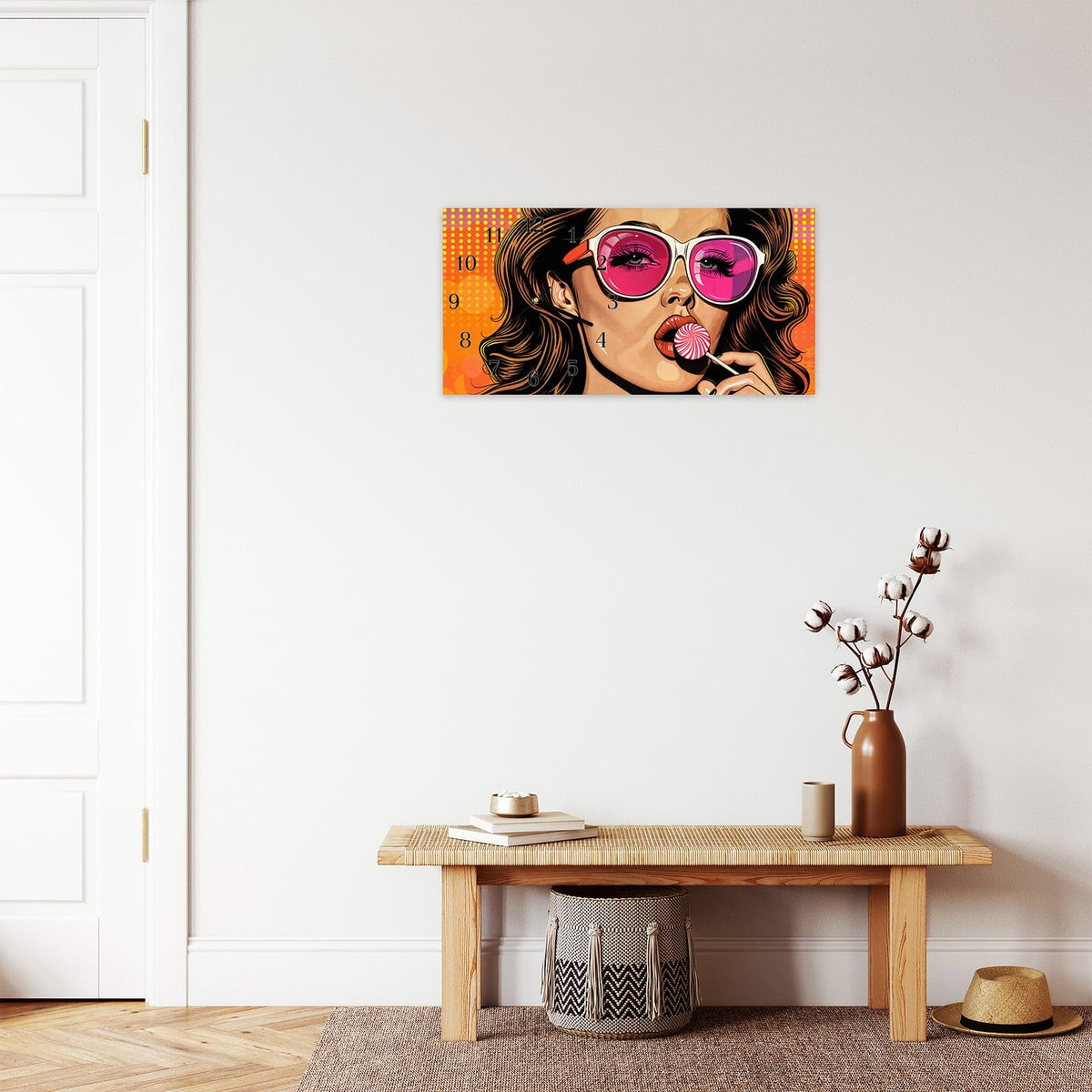 Moderne Wanduhr aus Glas mit Farbtiefe – Wanduhr Mit und Frau aus Glas – Querformat 60 × 30 cm