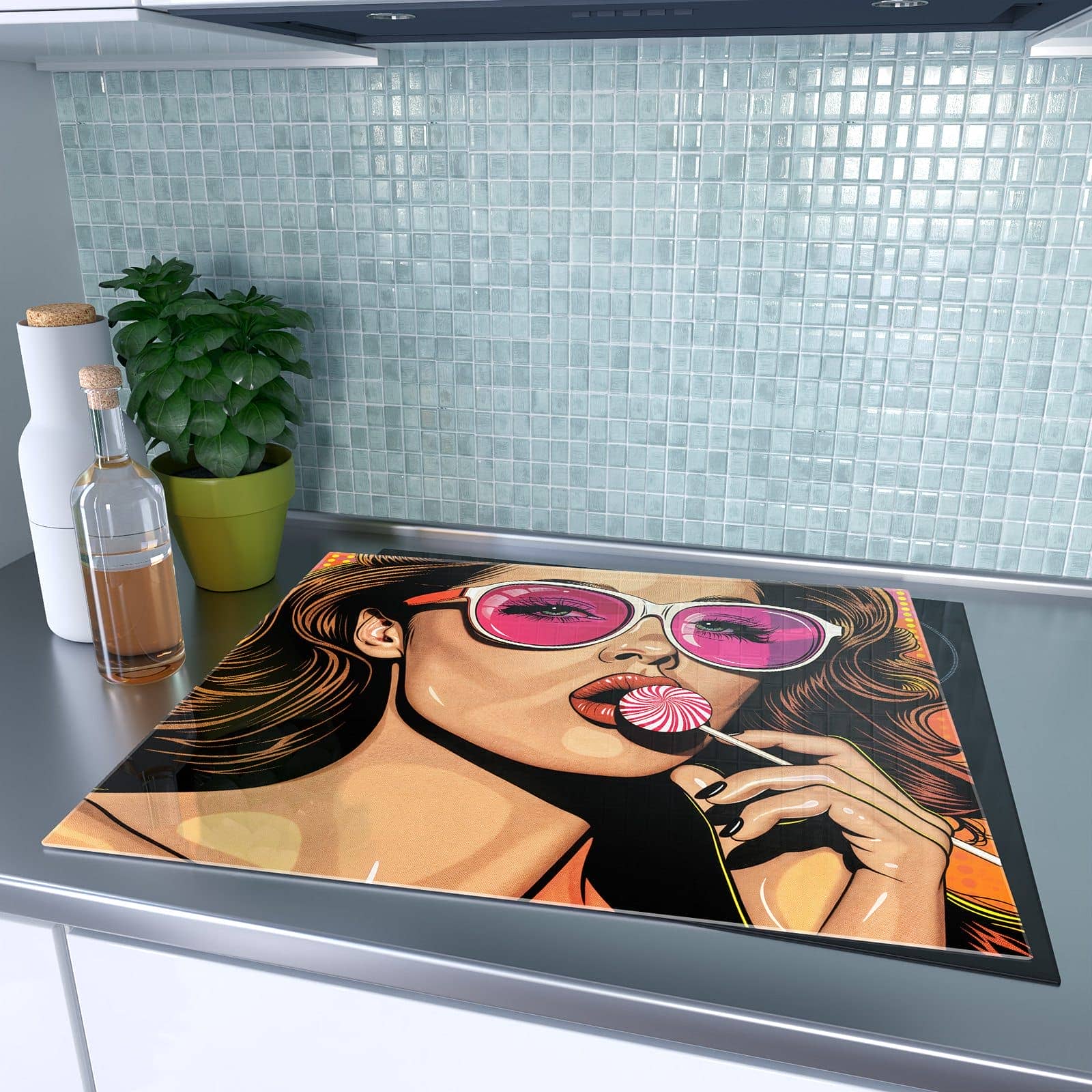 1-teilige Abdeckung für Herdplatte mit Mit und Frau-Motiv auf dem Ceranfeld