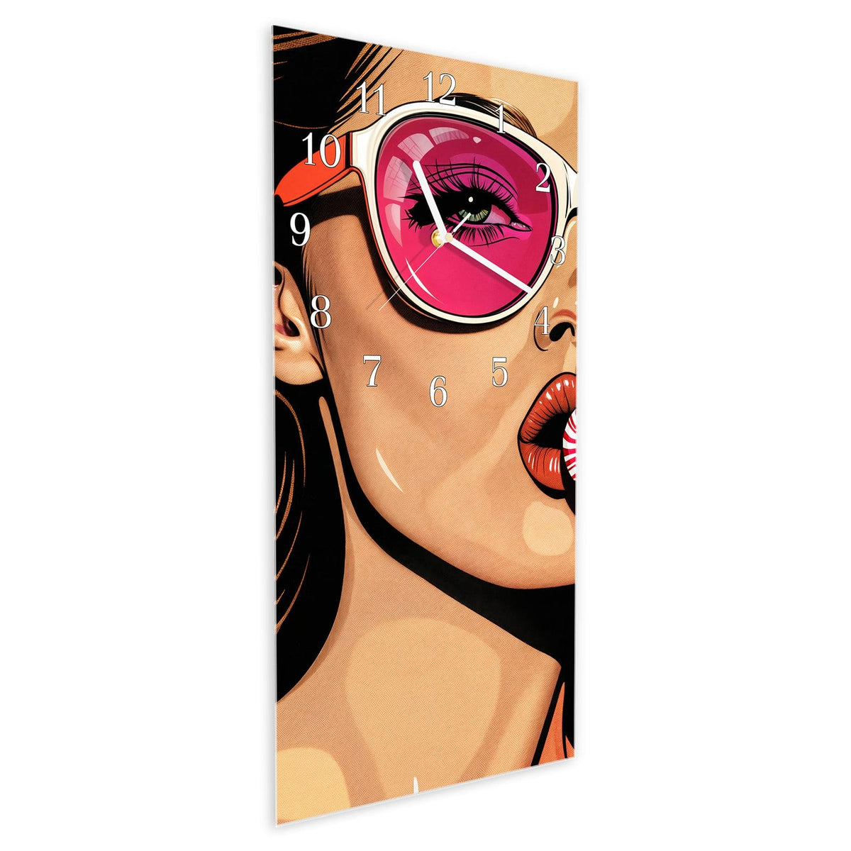 Vormontiert – mit Schwebeeffekt – Wanduhr Mit und Frau aus Glas – Hochformat 30 × 60 cm