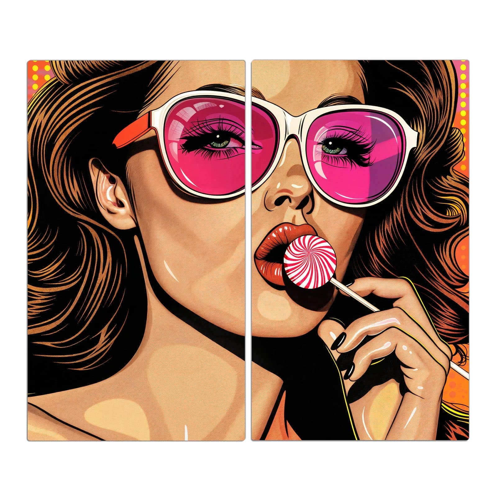 2-teilige Herdabdeckung für Induktionsfeld mit Mit und Frau-Motiv in der Frontansicht #grösse_2-Teilig (60x52cm)