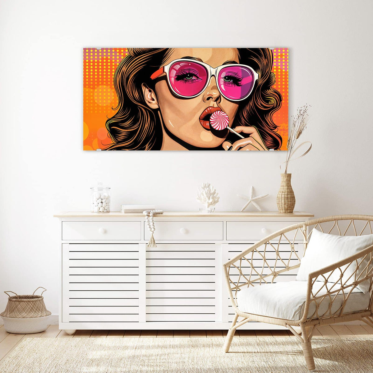 Echtglas, 4 mm – kein Acryl, keine Folie – Wandbild - Pinke Sonnenbrille - Querformat