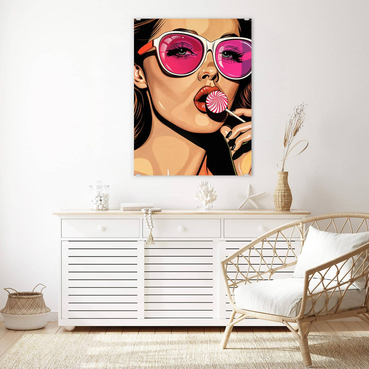 Aufhängung liegt bei – Motiv später wechselbar – Wandbild - Pinke Sonnenbrille - Hochformat