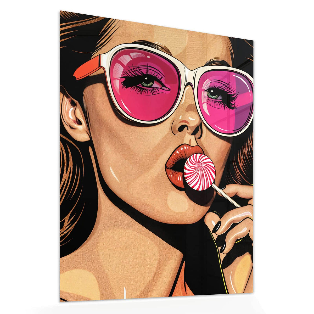 Echtglas, 4 mm – kein Acryl, keine Folie – Wandbild - Pinke Sonnenbrille - Hochformat