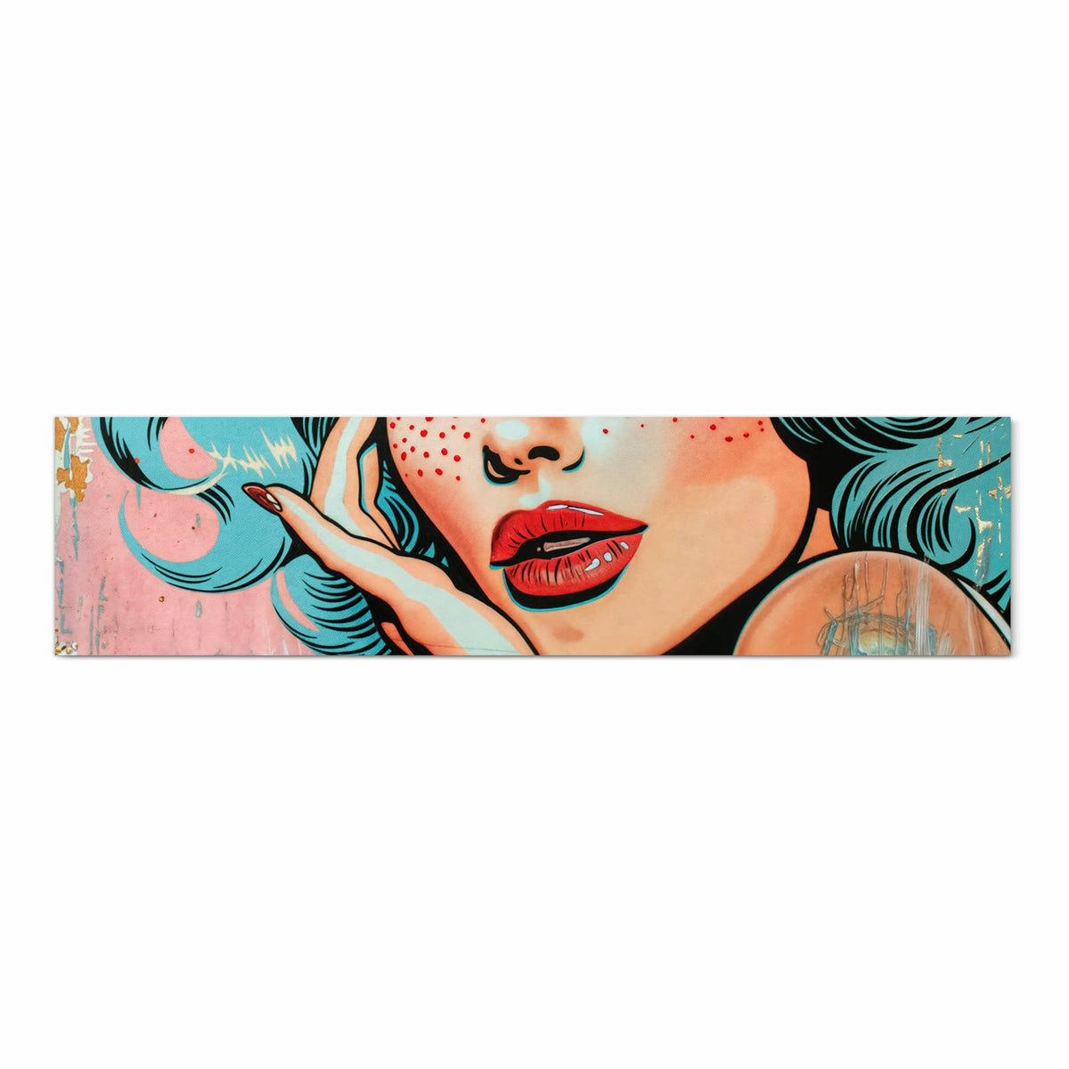 Bodenschonender moderner Küchenläufer mit Motiv Pop Art Porträt in Frontansicht
