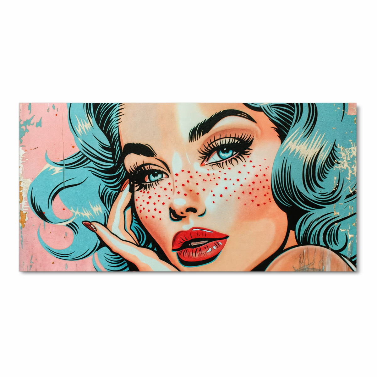 Feuchtigkeitsresistenter moderner Küchenläufer mit Motiv Pop Art Porträt in Frontansicht