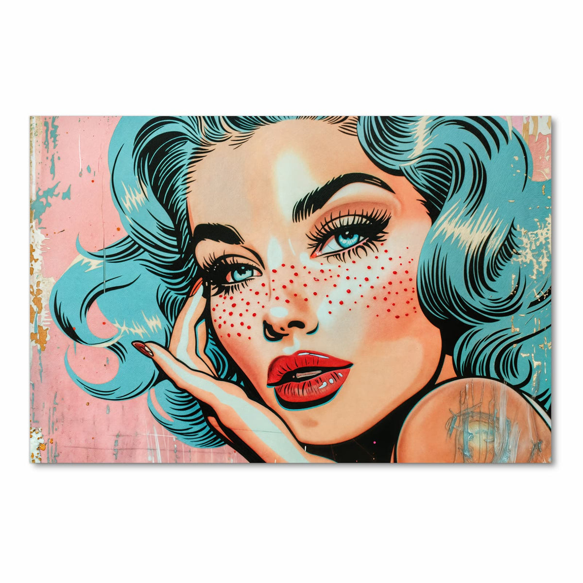 Küchenteppich mit Motiv Pop Art Porträt in Frontansicht für sicheres Aufbewahren