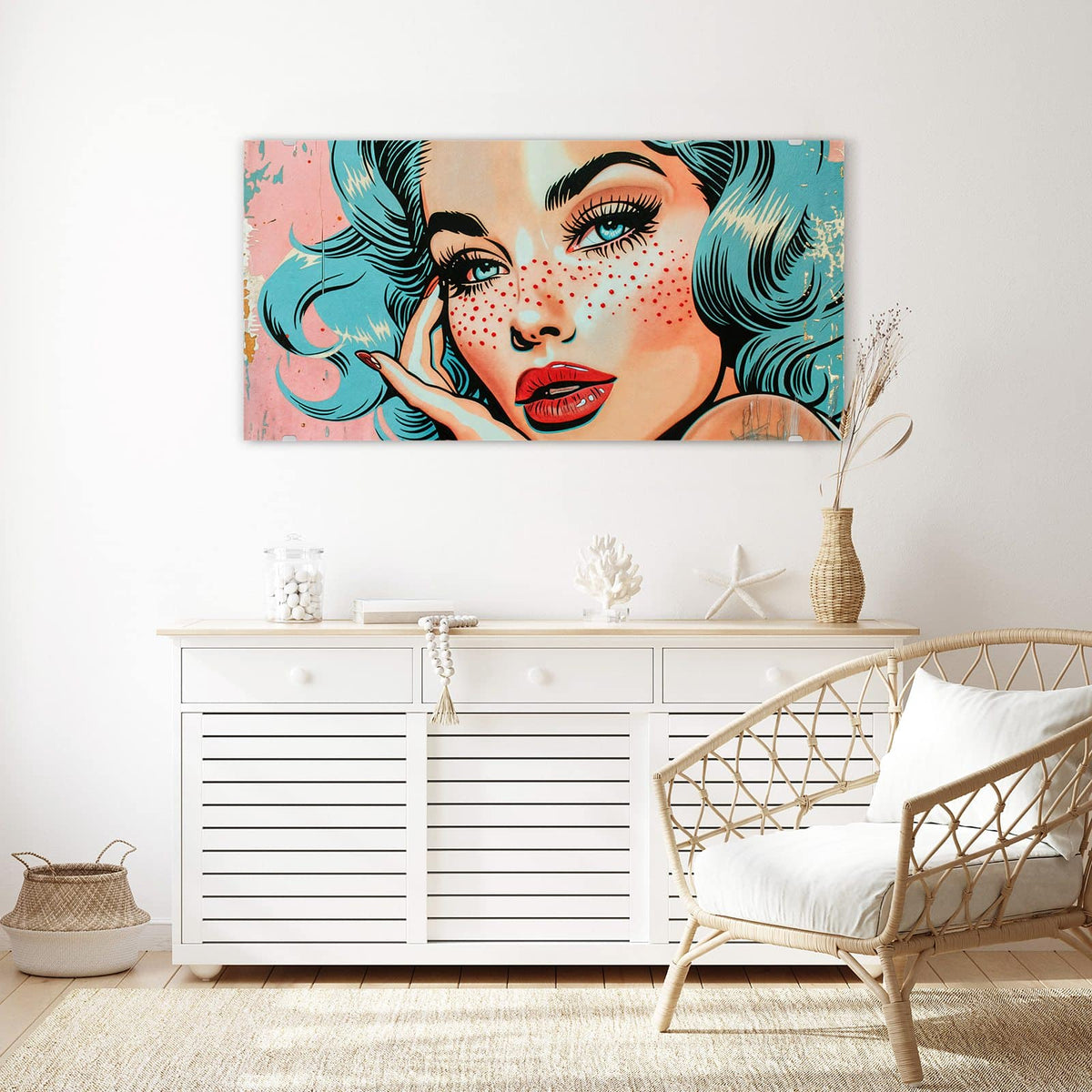 Echtglas, 4 mm – kein Acryl, keine Folie – Wandbild - Frau mit Sommersprossen - Querformat