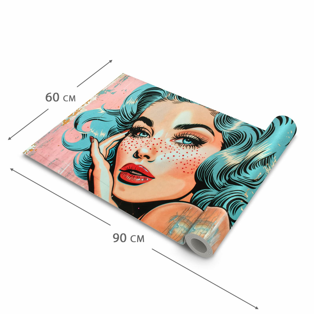 Waschbarer Küchenläufer nach Maß mit Motiv Pop Art Porträt in der Größe 60x270 cm