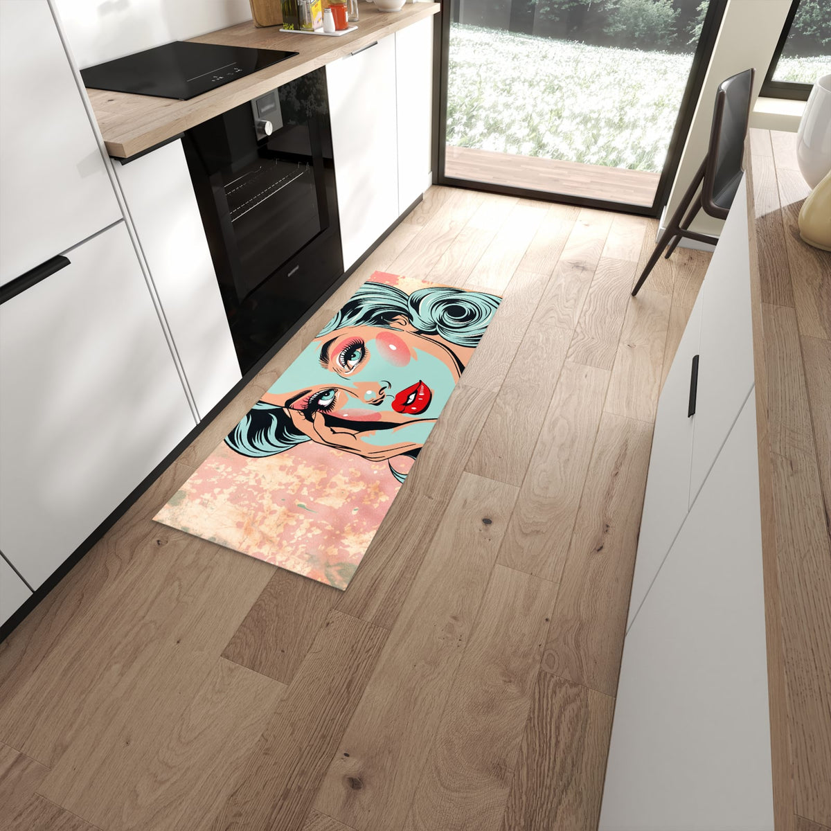 Strapazierfähiger Küchenläufer mit Motiv Comic Porträt Kunst in moderner Küche #grösse_60 x 150 cm
