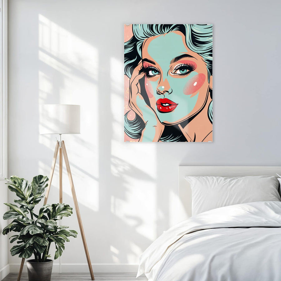 Maße Wandbild - Comic Porträt in Mint - Hochformat