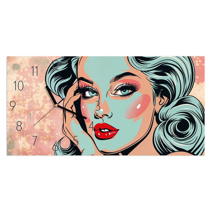 Wanduhr Comic Porträt Kunst aus Glas – Querformat 60 × 30 cm mit Ziffernblatt Elegant