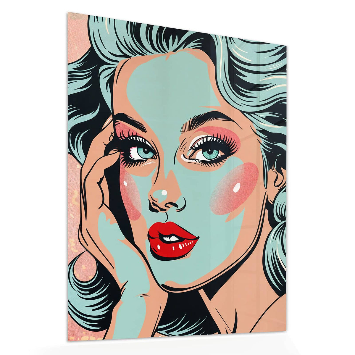 Echtglas, 4 mm – kein Acryl, keine Folie – Wandbild - Comic Porträt in Mint - Hochformat