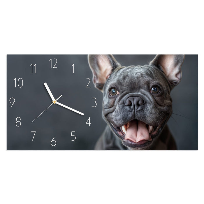 Wanduhr Lachender Hund aus Glas – Querformat 60 × 30 cm mit Ziffernblatt Elegant