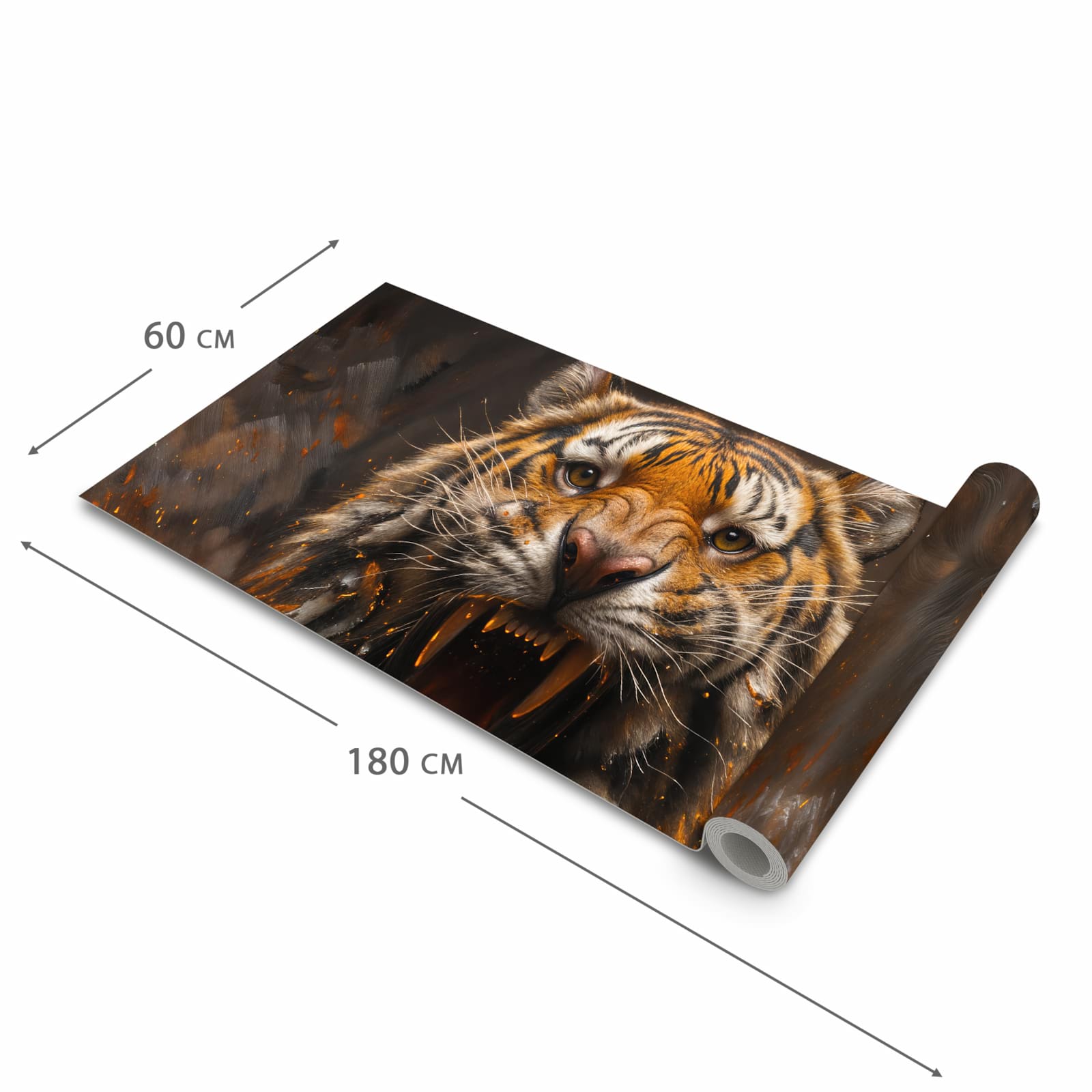 Hygienischer Küchenläufer mit Motiv Tiger im Feuer in der Größe 60x240 cm für den Flur