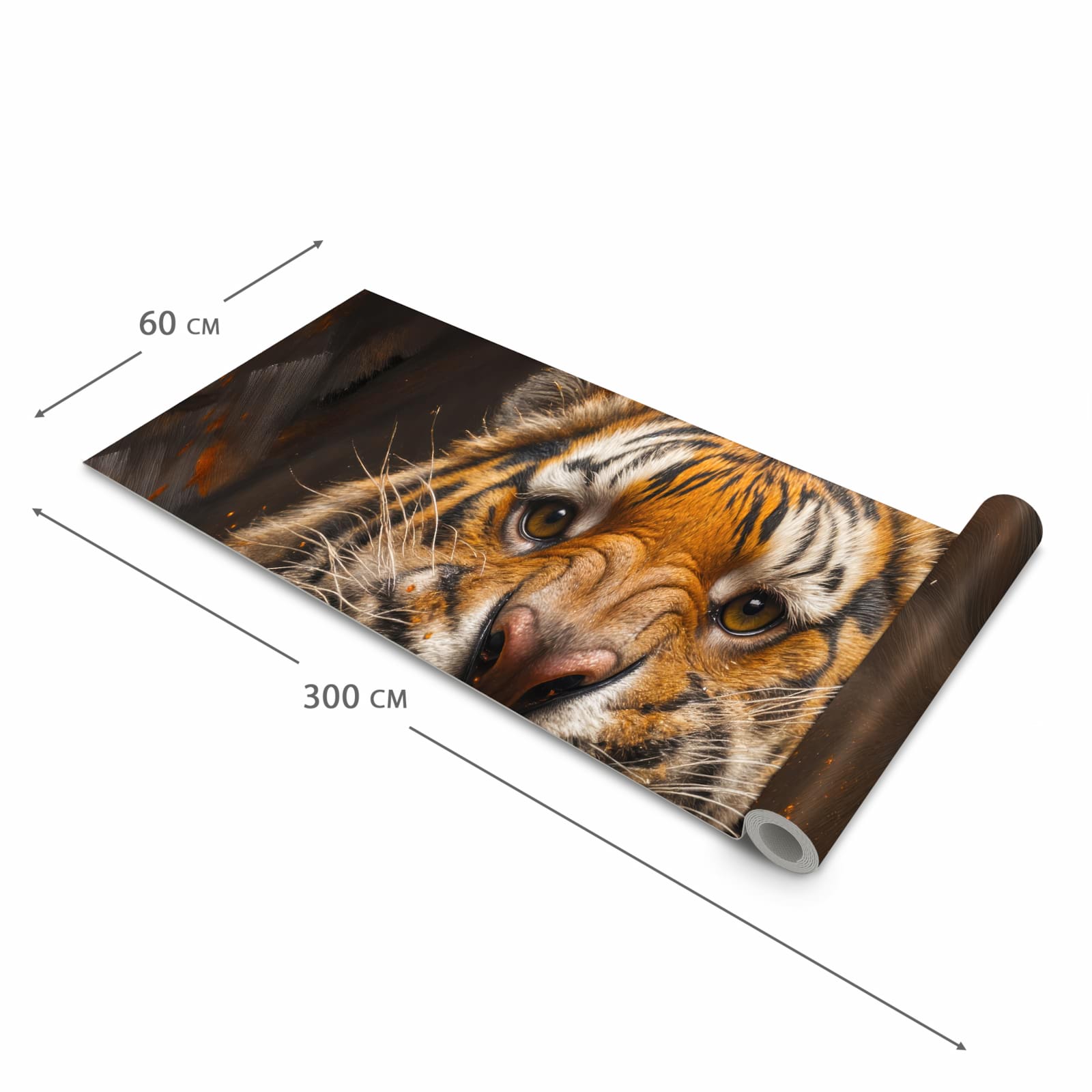Langlebiger dünner Küchenteppich mit Motiv Tiger im Feuer in der Grösse 60x240 cm