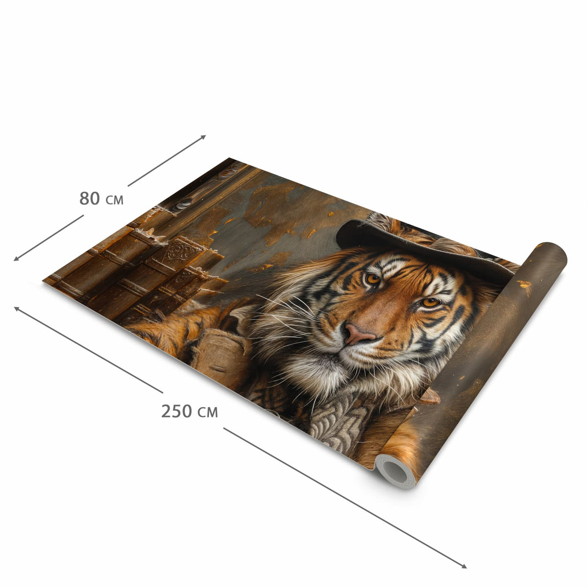 Langlebiger Küchenvorleger mit Motiv Tiger mit Zylinder in der Grösse 60x180 cm