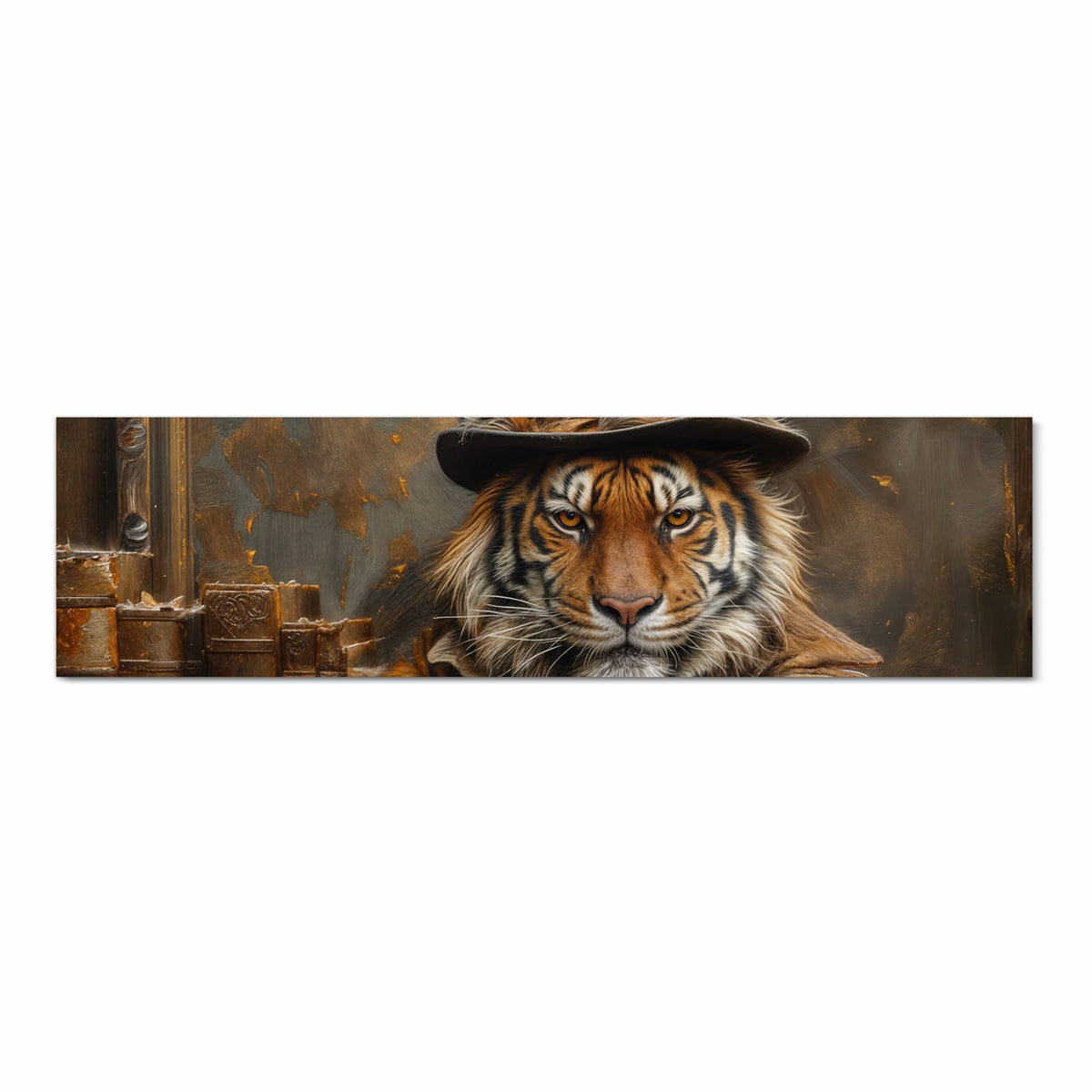Farbbeständiger dünner Küchenteppich mit Motiv Tiger mit Zylinder in Frontansicht, waschbar