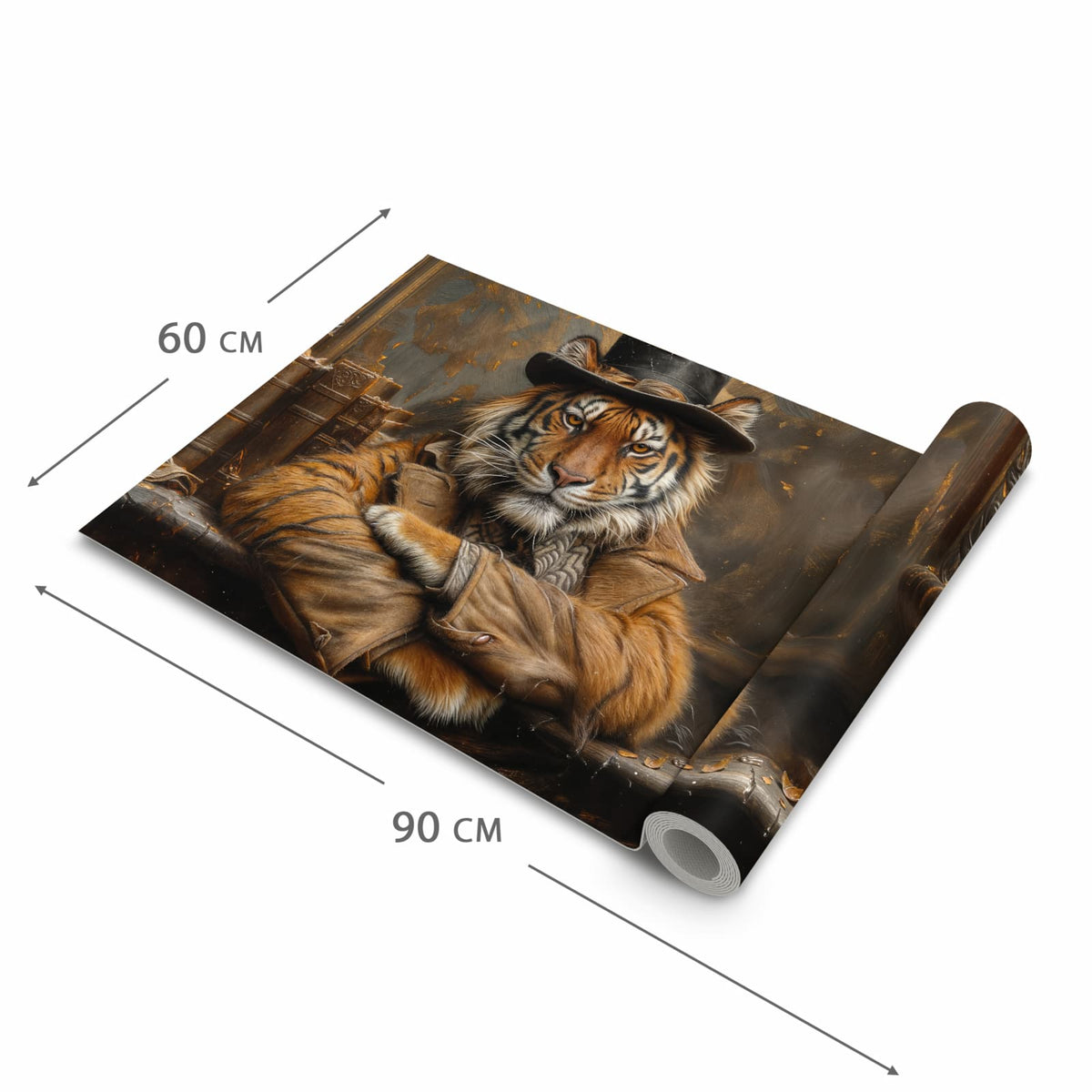 Schmutzabweisender Küchenteppich mit Motiv Tiger mit Zylinder in der Grösse 60x180 cm