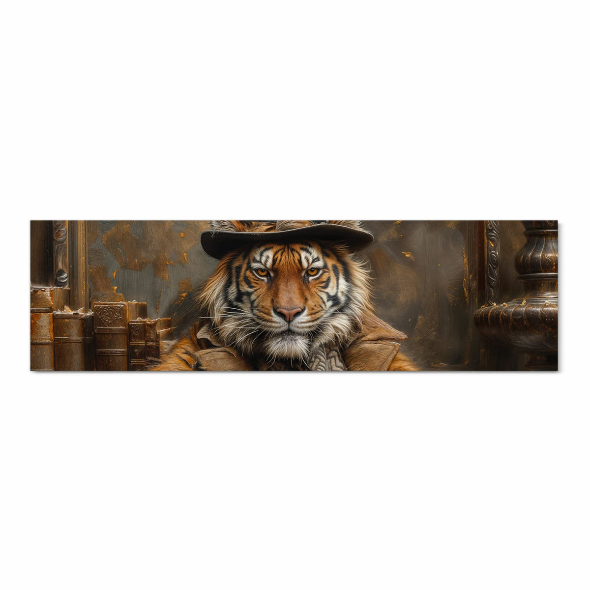 Bodenschonender rutschfester Küchenteppich mit Motiv Tiger mit Zylinder in Frontansicht