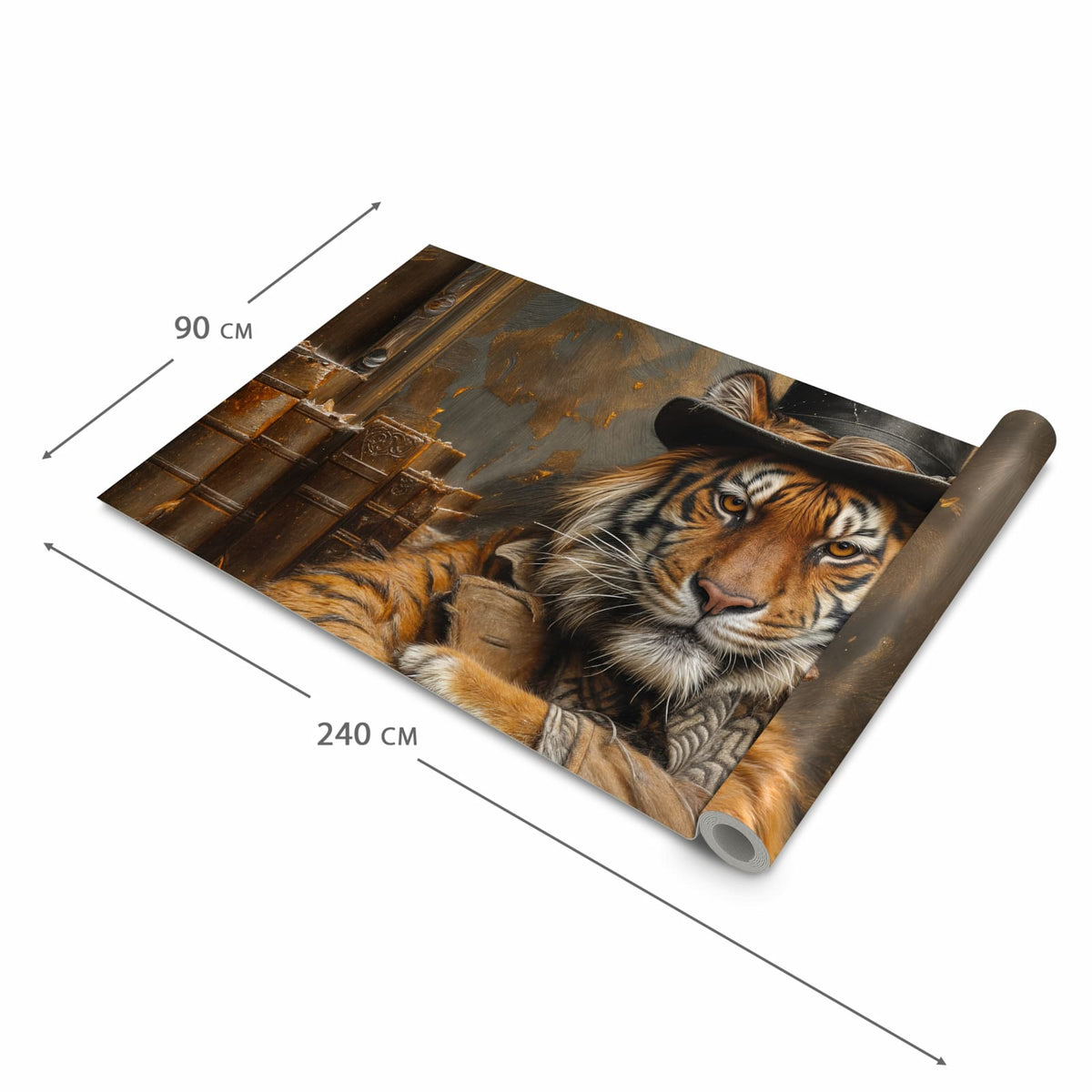 Rutschfester Teppichläufer für die Küche mit Motiv Tiger mit Zylinder in der Grösse 60x240 cm