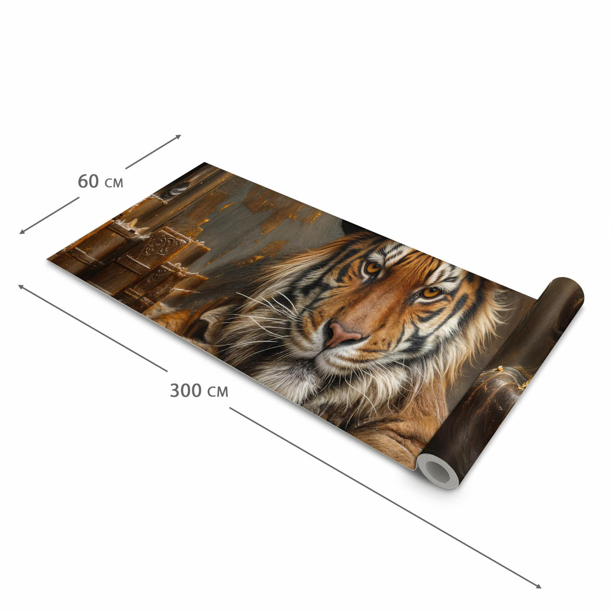 Fleckenresistenter Küchenläufer mit Motiv Tiger mit Zylinder in der Grösse 60x180 cm