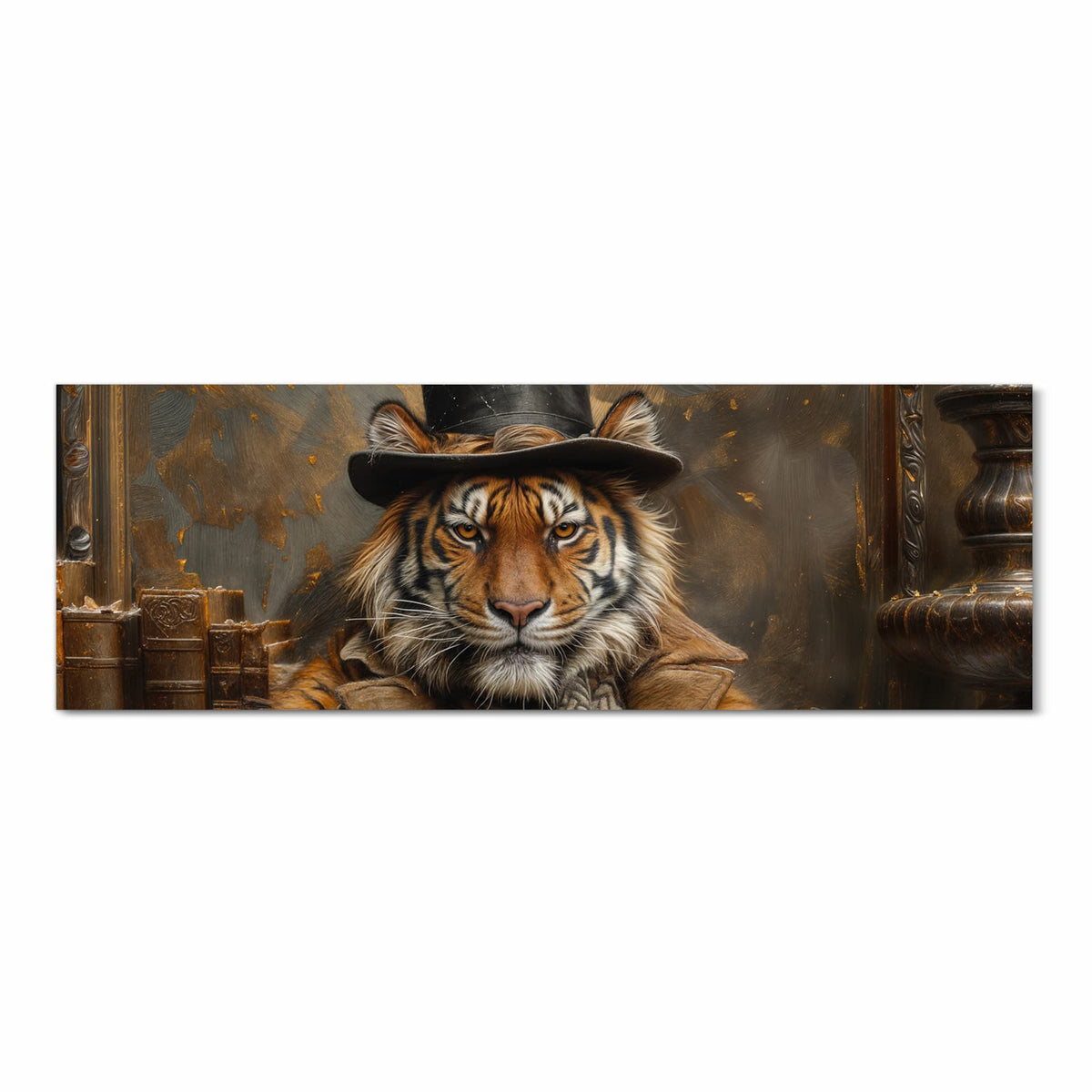 Waschbarer Küchenläufer mit Motiv Tiger mit Zylinder in Frontansicht