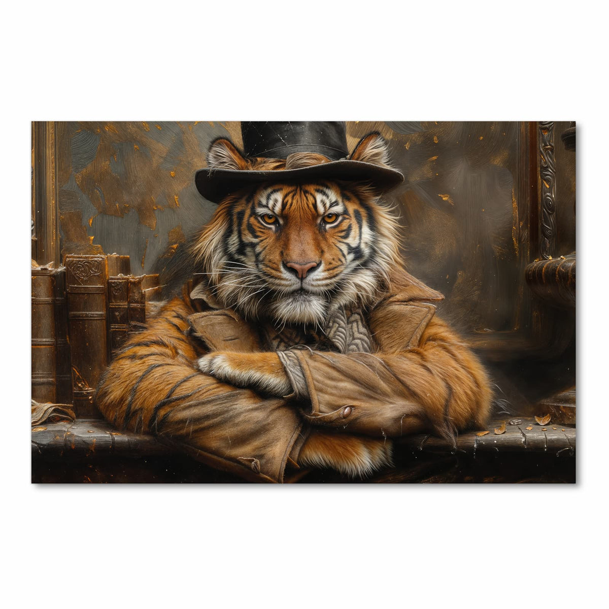 Bodenschonender rutschfester Läufer mit Motiv Tiger mit Zylinder in Frontansicht