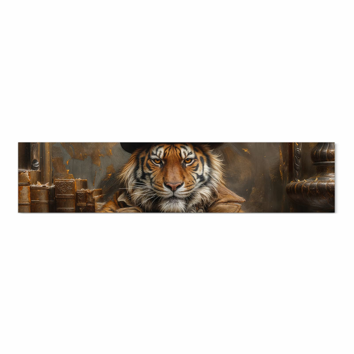 Rutschfester langer Teppich für Flur mit Motiv Tiger mit Zylinder in Frontansicht
