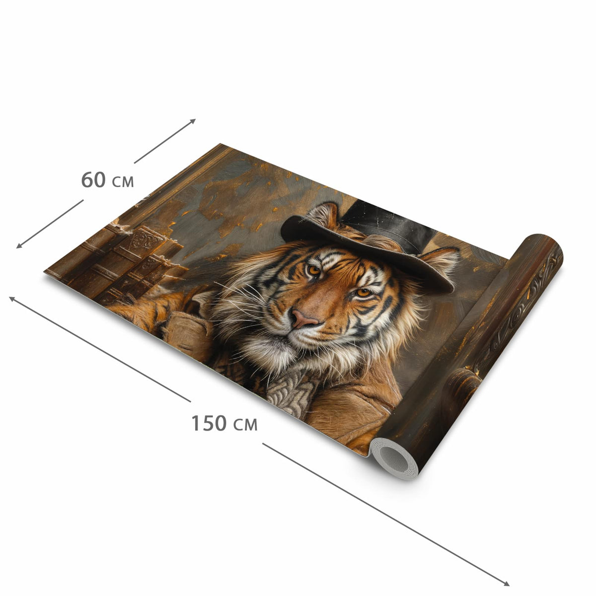 Abriebfester Küchenteppich mit Motiv Tiger mit Zylinder in der Grösse 60x180 cm