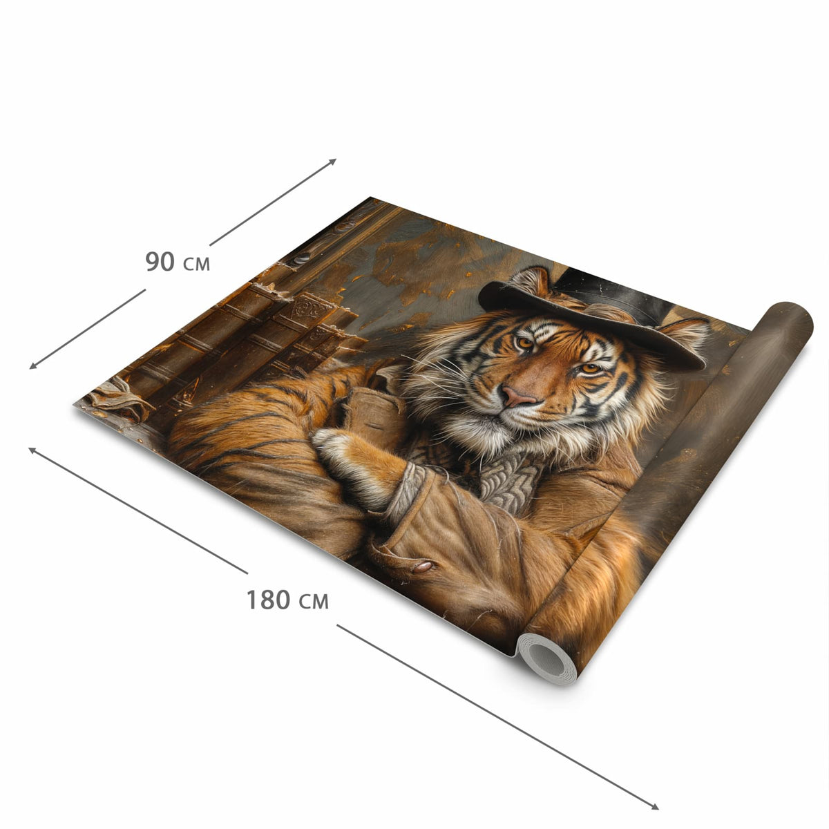 Komfortabler Küchenteppich mit Motiv Tiger mit Zylinder in der Grösse 60x180 cm für die Küche
