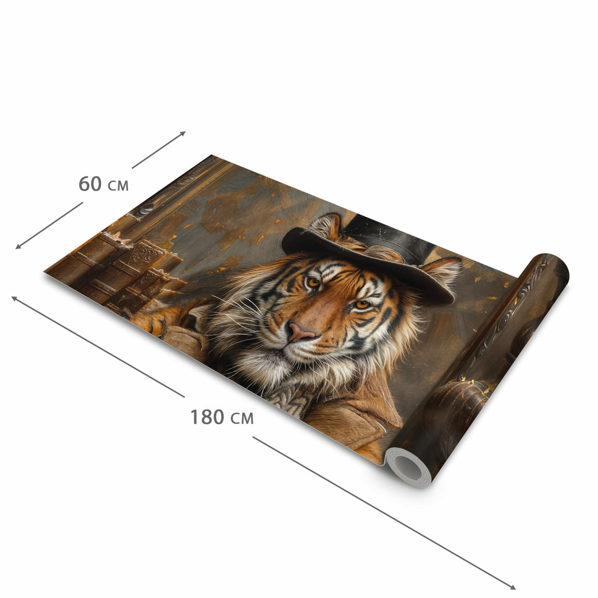 UV-beständiger Küchenteppich mit Motiv Tiger mit Zylinder in der Grösse 60x180 cm