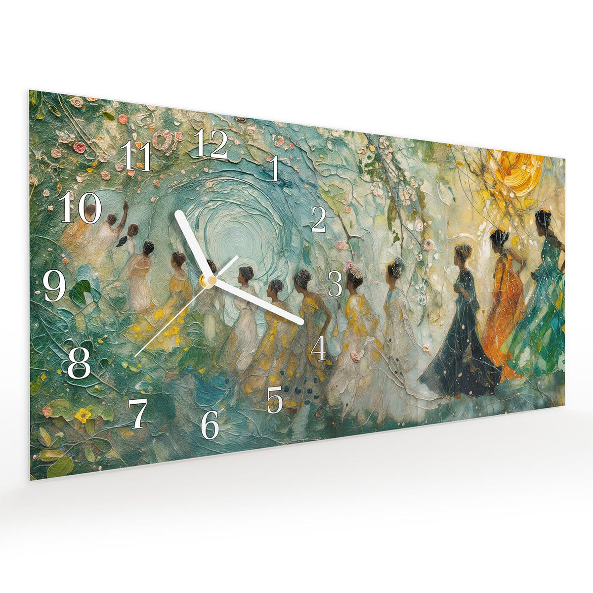 Vormontiert – mit Schwebeeffekt – Wanduhr Festliches Gemälde aus Glas – Querformat 60 × 30 cm