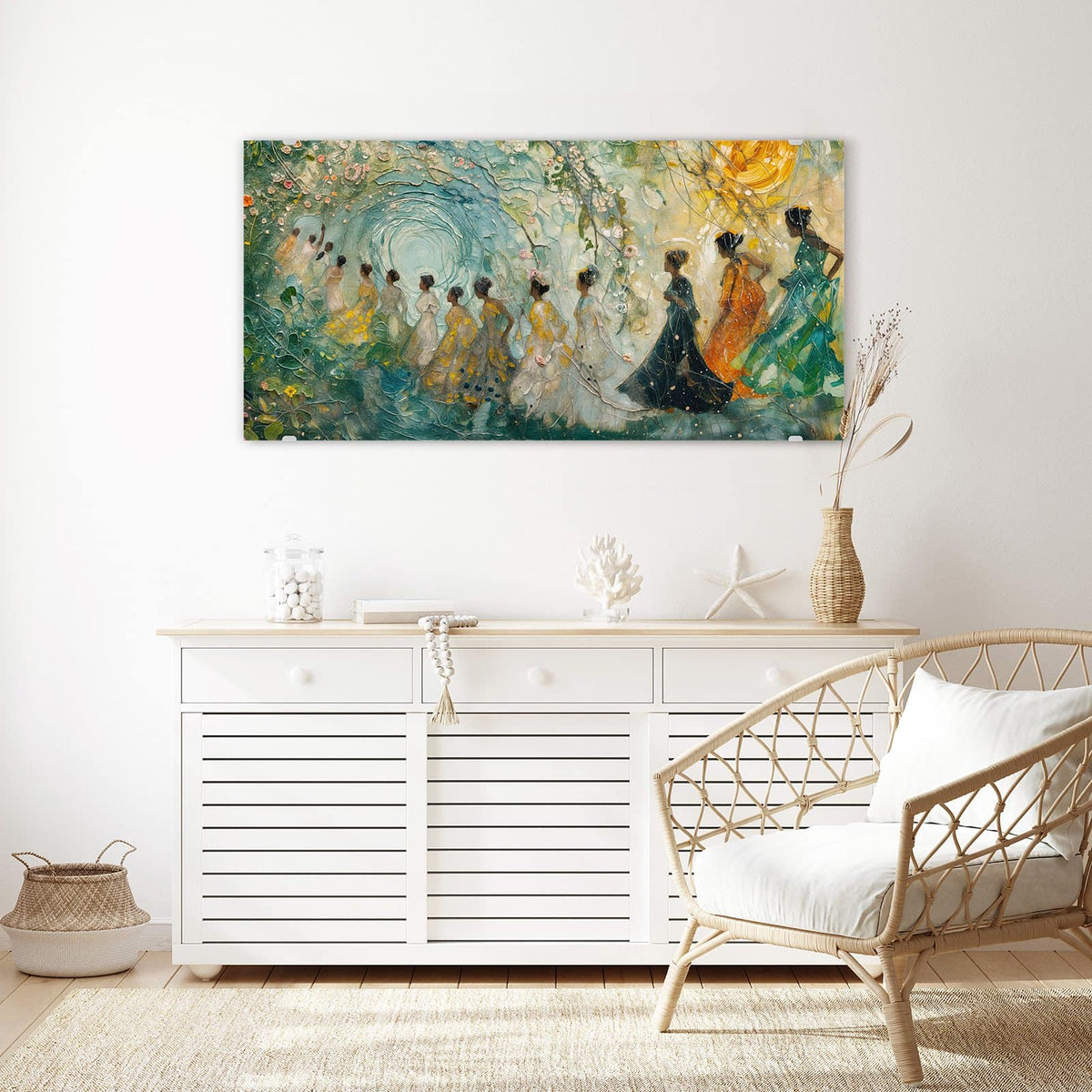 Echtglas, 4 mm – kein Acryl, keine Folie – Wandbild - Spaziergang in Blüten - Querformat
