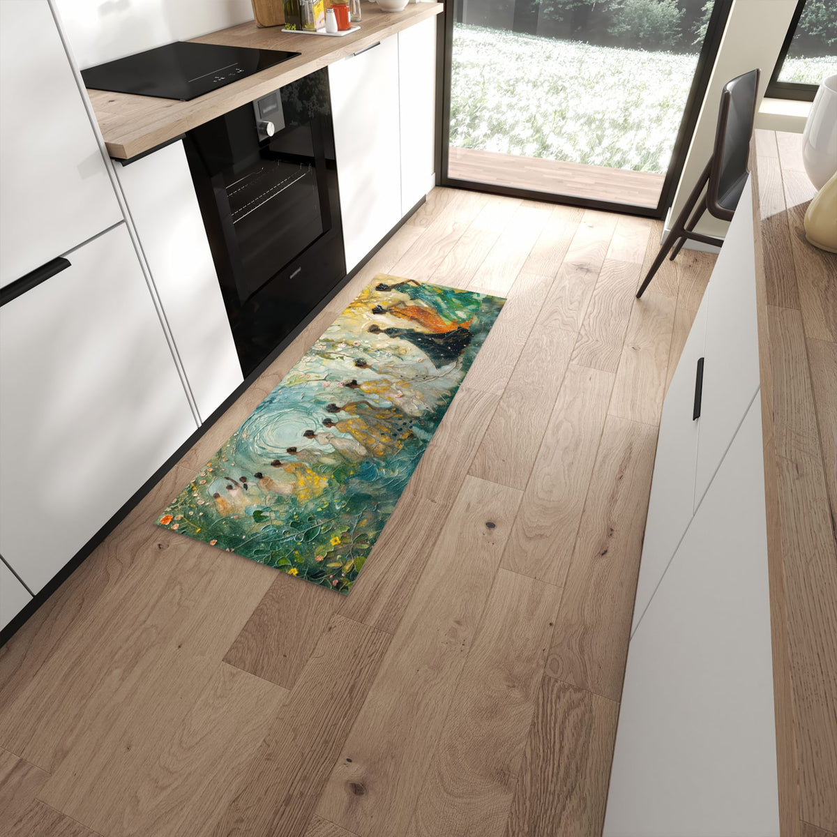 Fleckenresistenter Küchenteppich mit Motiv Festliches Gemälde in moderner Küche #grösse_60 x 150 cm